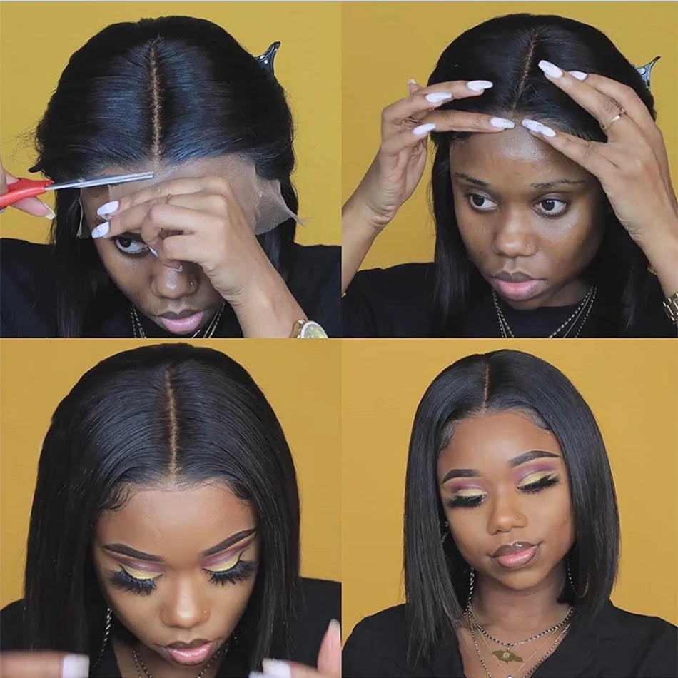 Bone Straight Short Bob Wig Lace Front
