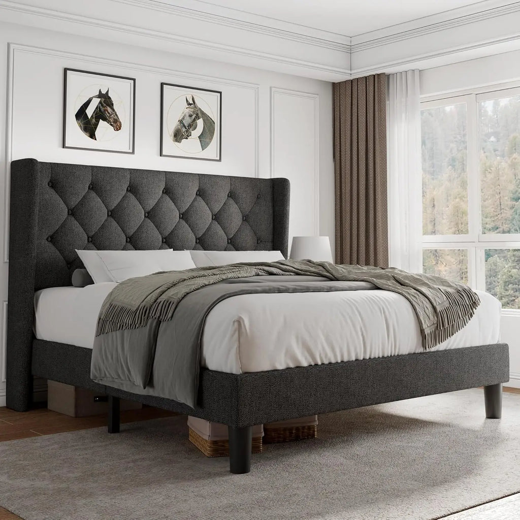 Queen Velvet Platform Bed with Storage