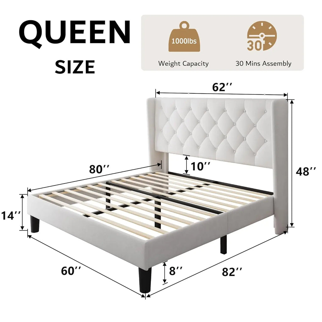 Queen Velvet Platform Bed with Storage