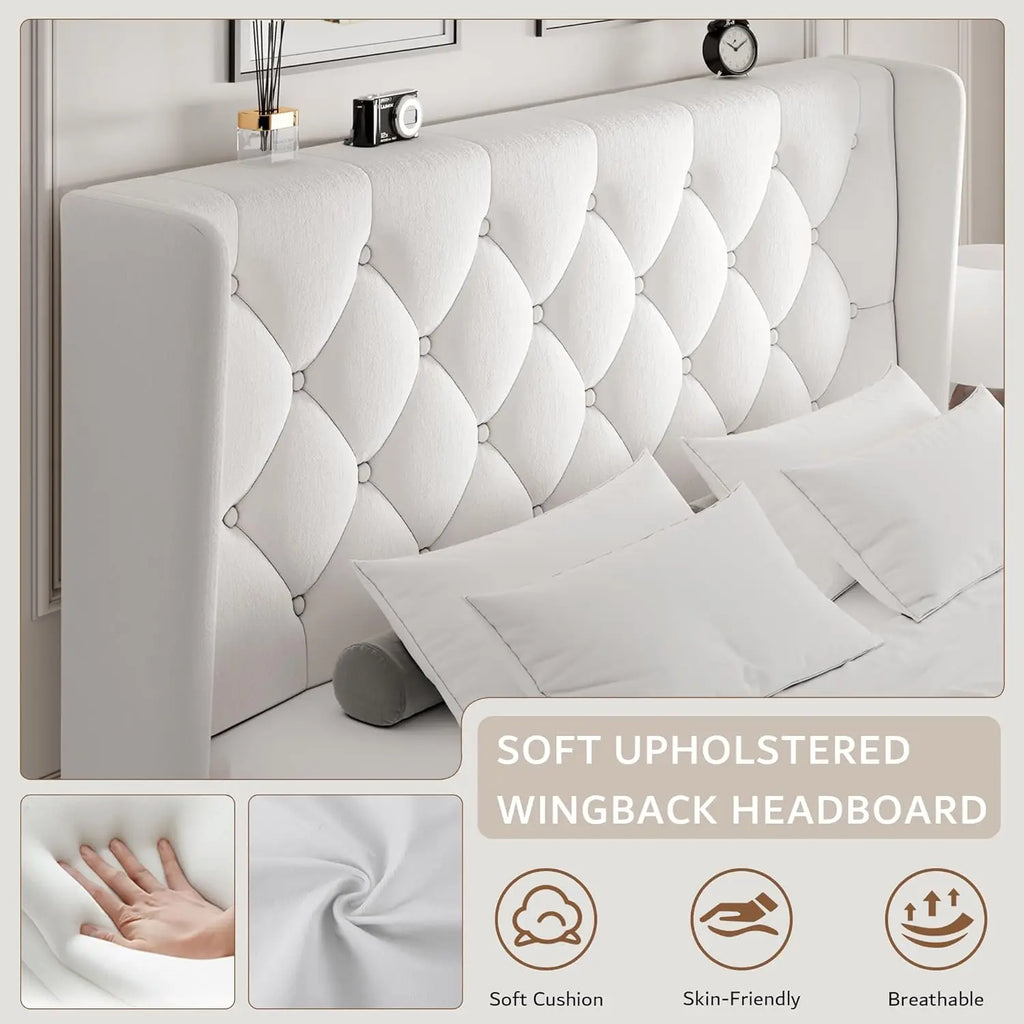 Queen Velvet Platform Bed with Storage