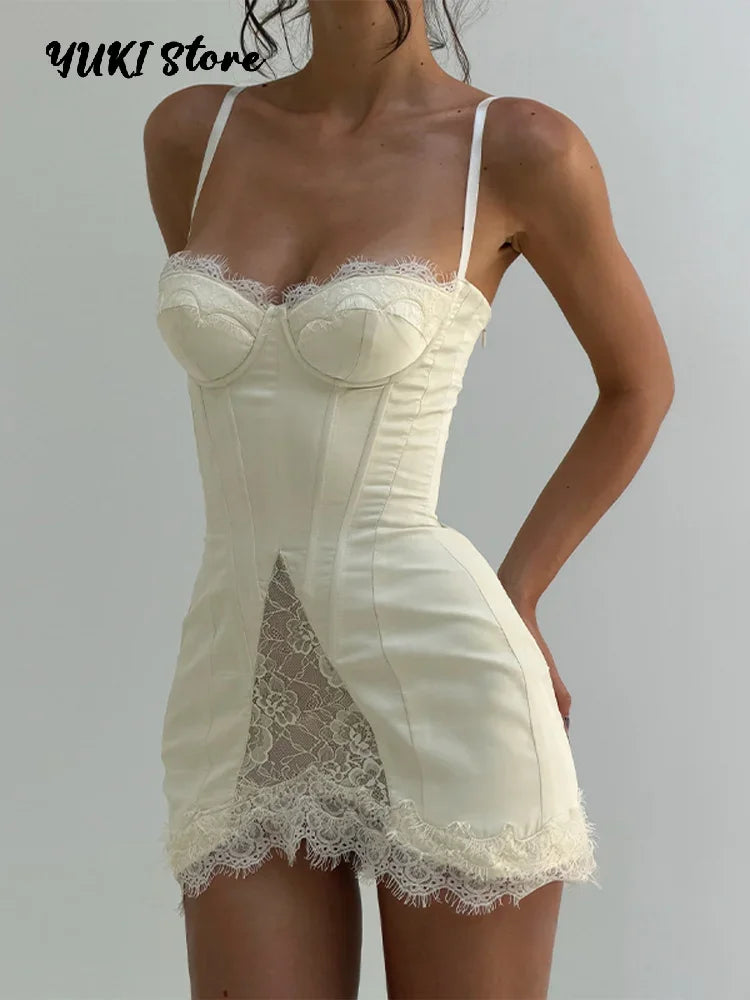 Lace Corset Spaghetti Strap Mini Dress