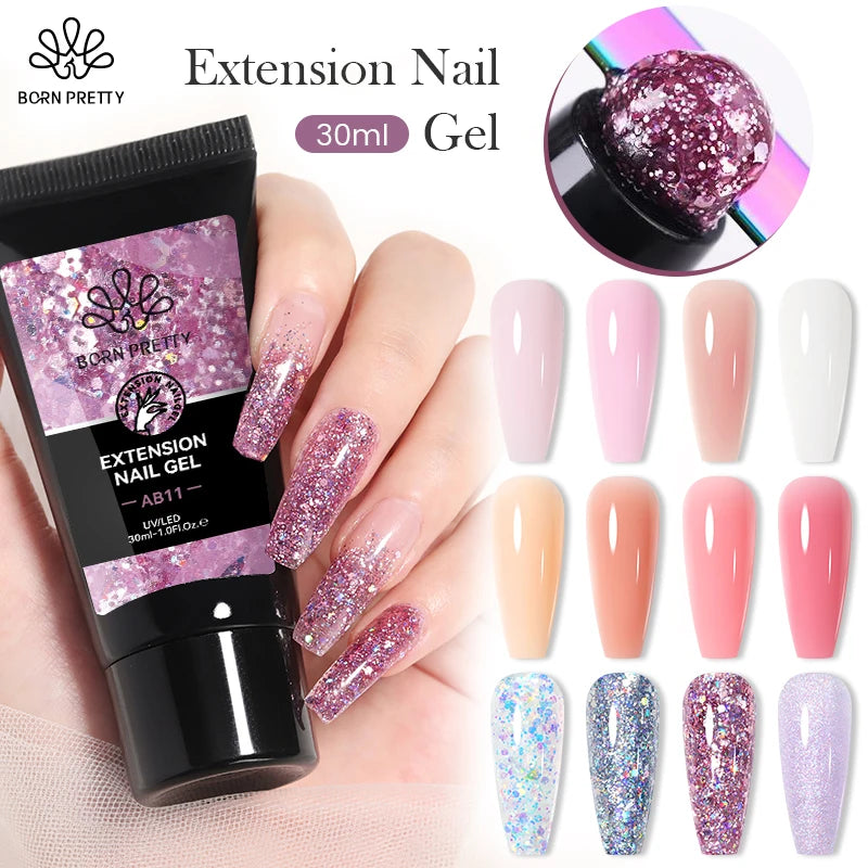 BORN PRETTY Extension Nail Gel – 30ml Soak Off UV Gel with Glitter & Sequins