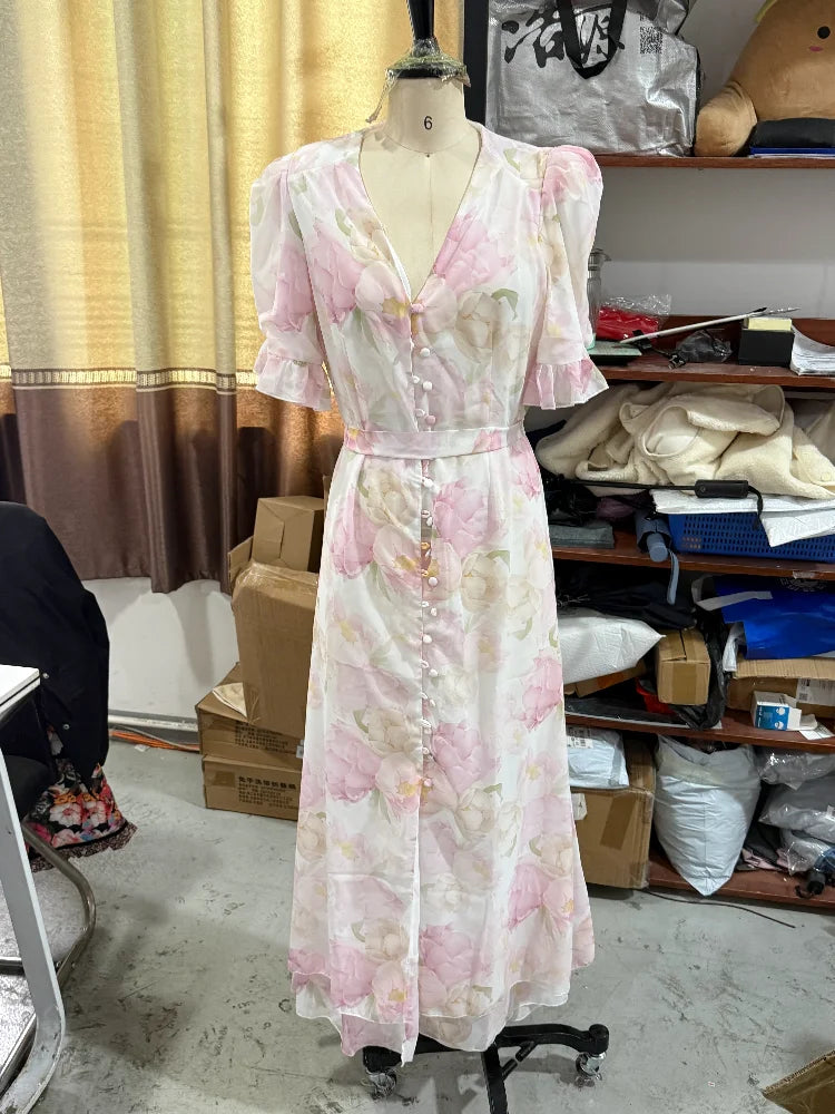 Floral Ruched Puff Sleeve Mini Dress