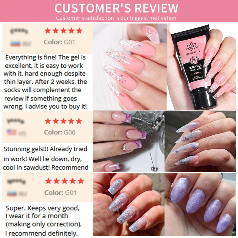 BORN PRETTY Extension Nail Gel – 30ml Soak Off UV Gel with Glitter & Sequins