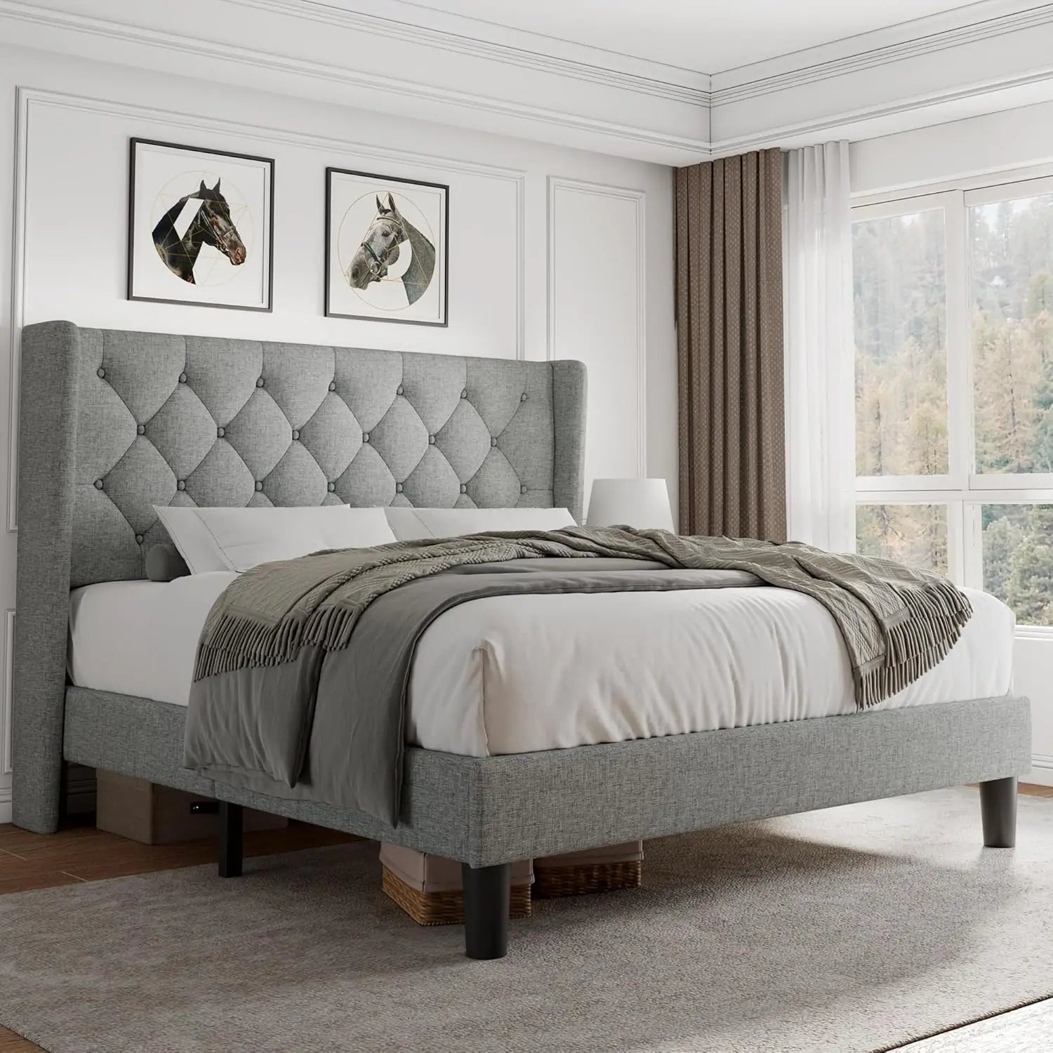 Queen Velvet Platform Bed with Storage