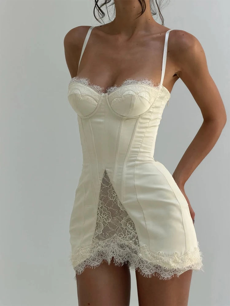 Lace Corset Spaghetti Strap Mini Dress
