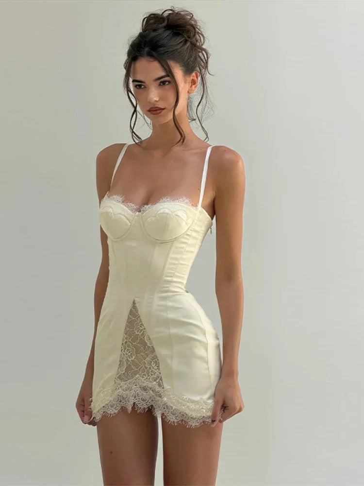 Lace Corset Spaghetti Strap Mini Dress