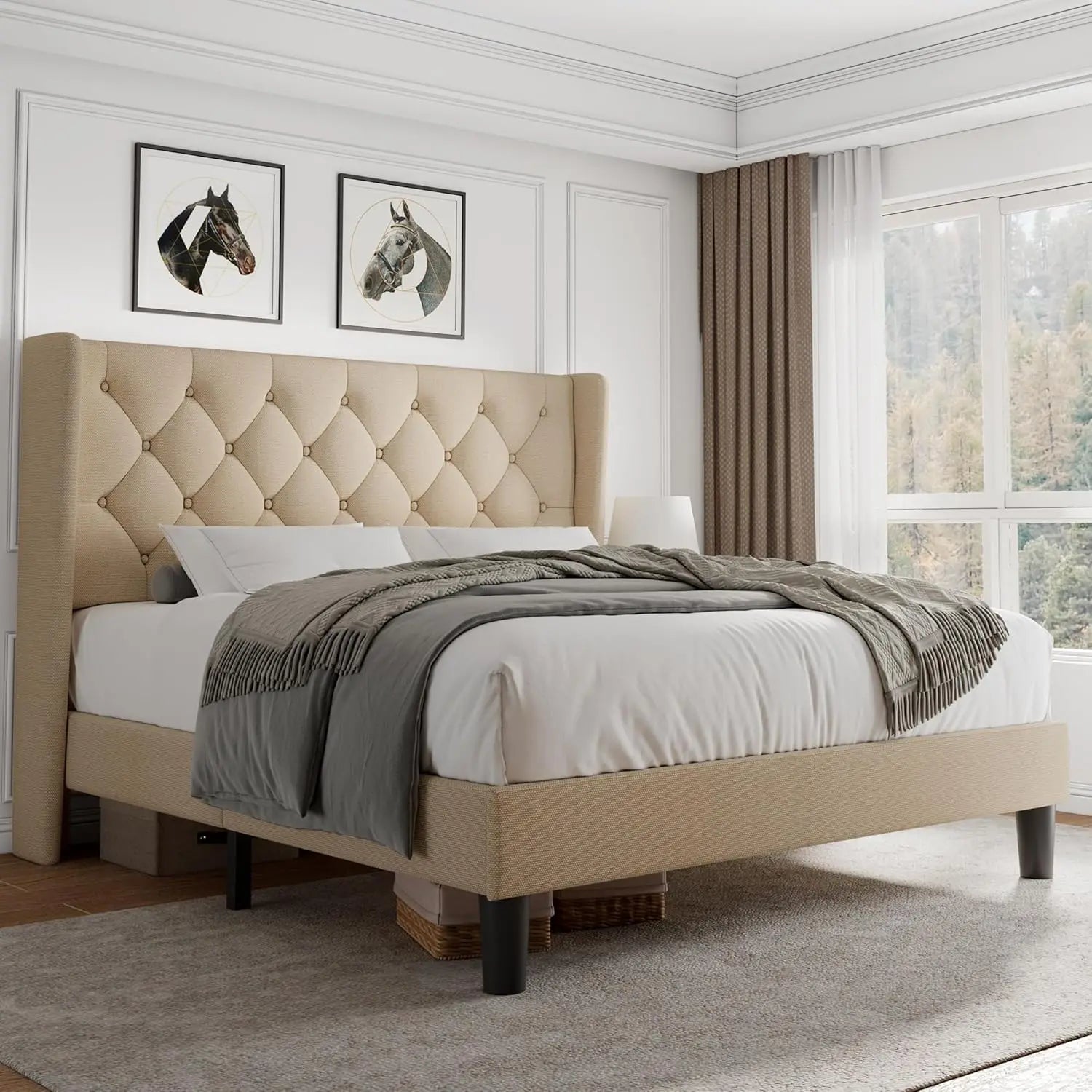 Queen Velvet Platform Bed with Storage