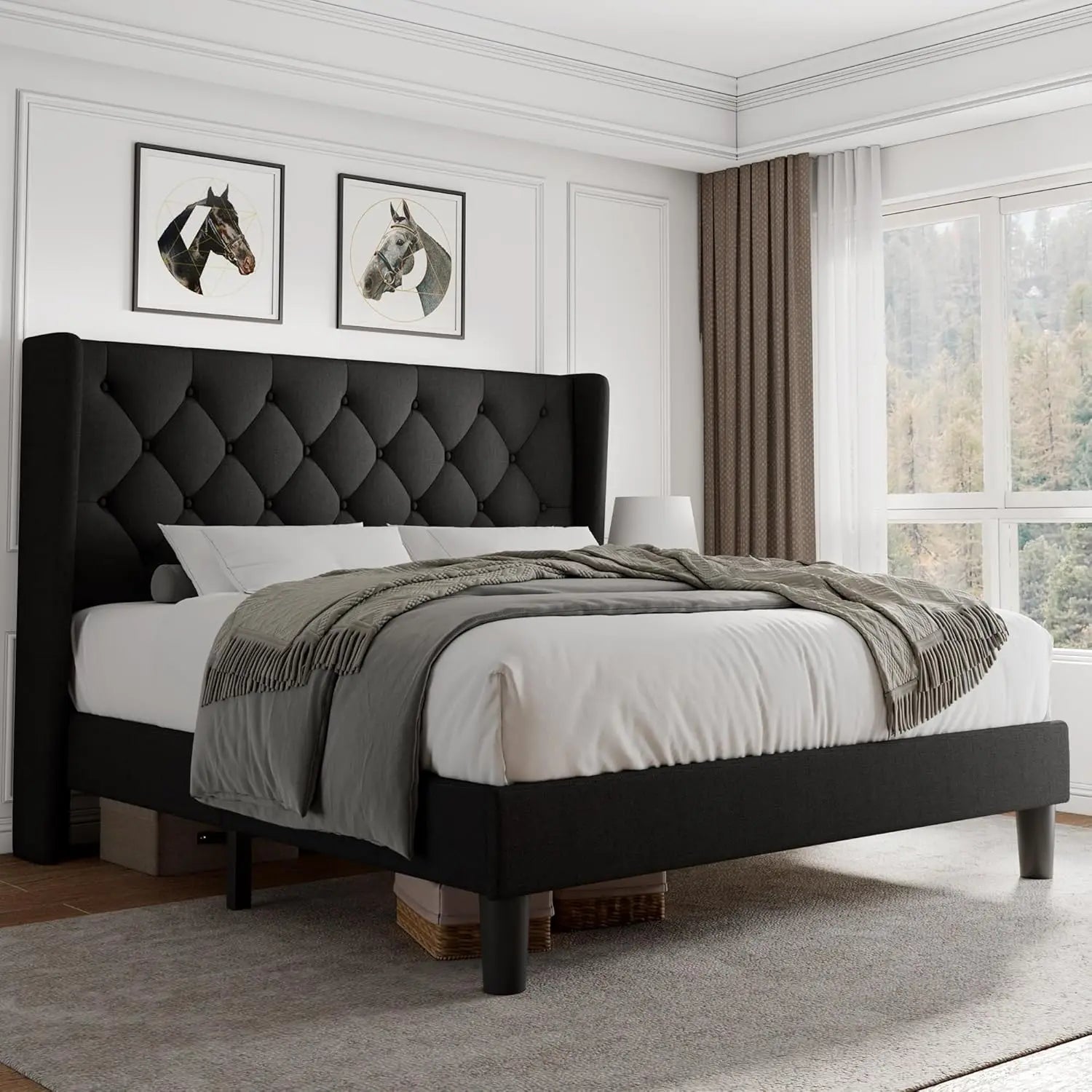 Queen Velvet Platform Bed with Storage