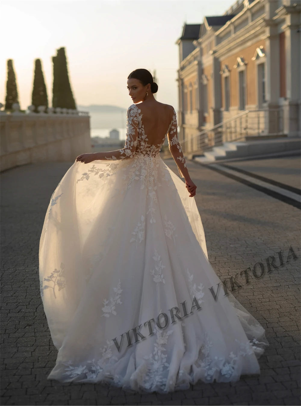 Classic Backless Long Sleeve Wedding Dress