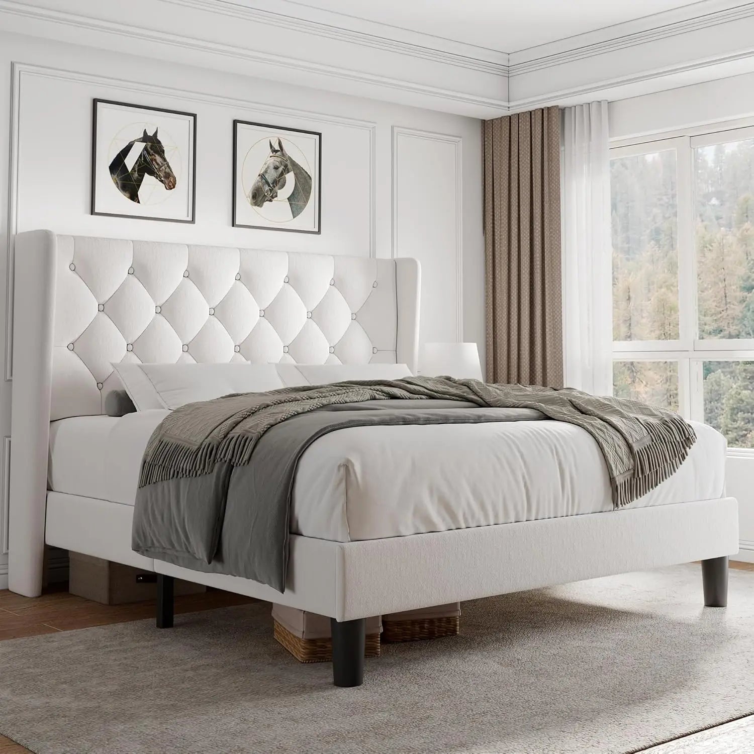 Queen Velvet Platform Bed with Storage